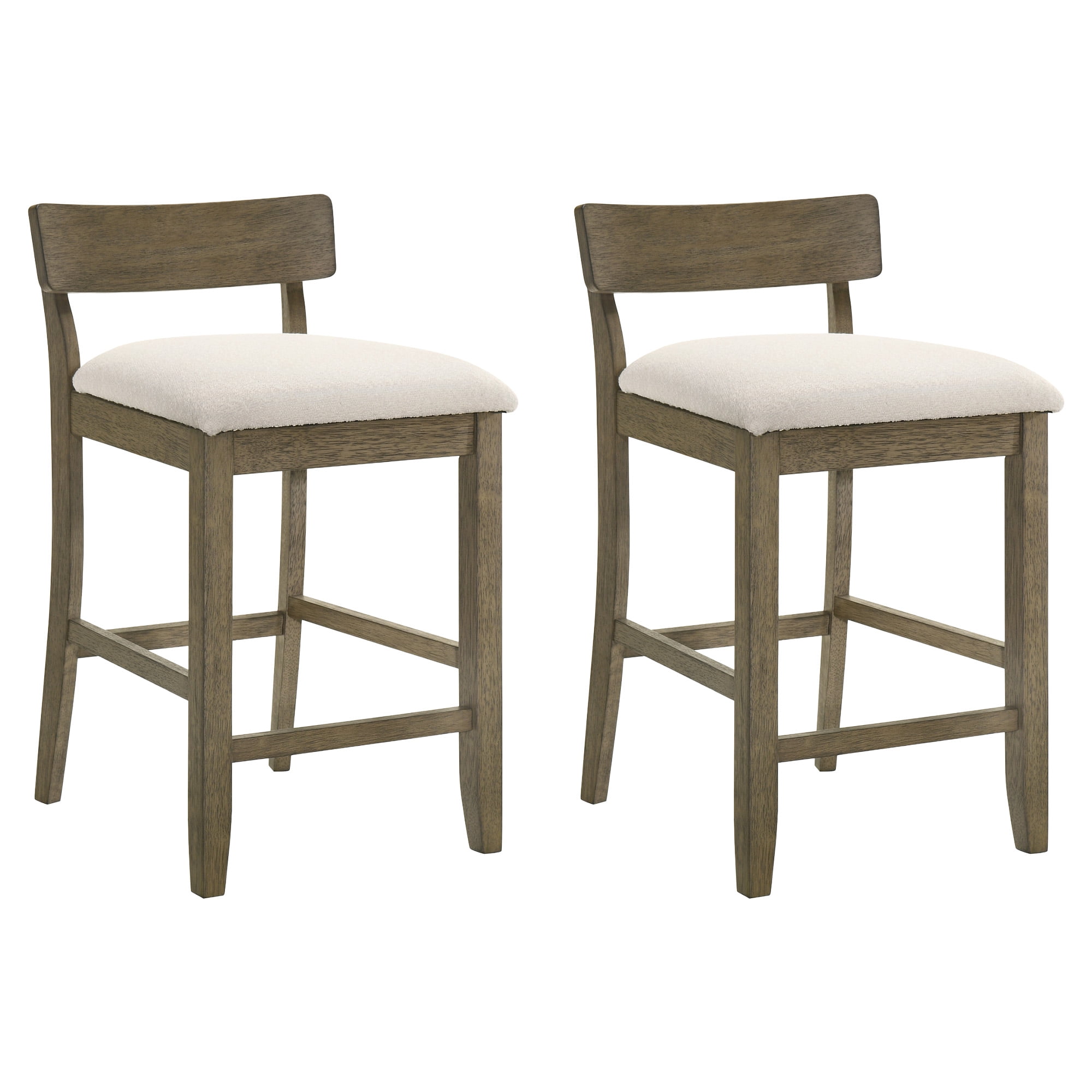 Merie Modern Transitional Wood Counter Height Kitchen Bar Stool in Putty Brown Finish with White Boucle Fabric Upholstered Seat - Set of 2