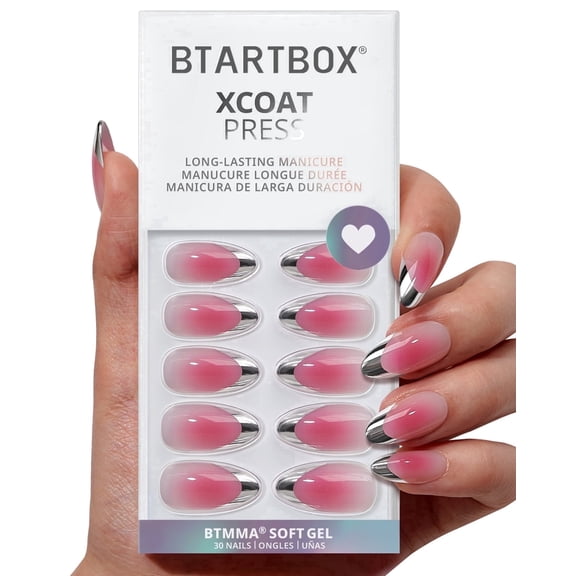 BTArtbox Press On Nails - Lolita Razor, Medium Almond, Lamp-Curable, 4-Week Wear, Easy-to-Apply, 30 Count All-in-One Kit