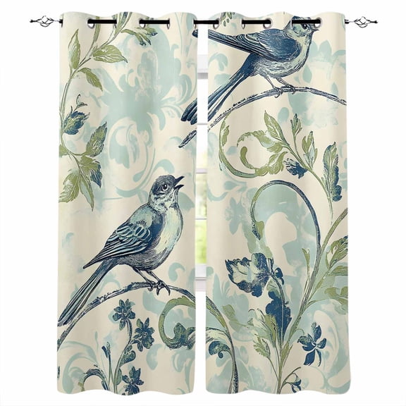 Vintage Floral Bird Blackout Curtains 84 Inches Long for Bedroom, Retro Summer Botanical Thermal Insulated Room Darkening Black Out Window Curtain Panels Grommet Drapes for Living Room