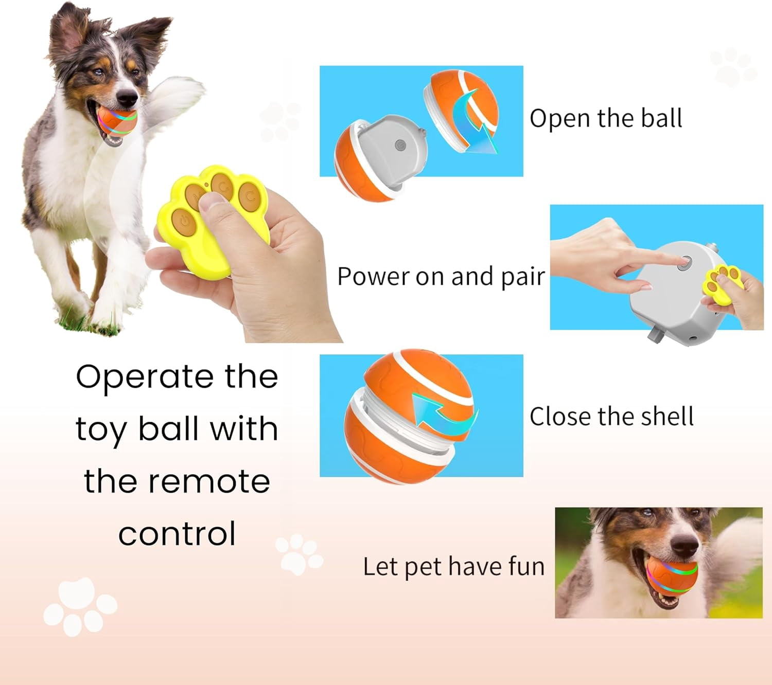 CSD Interactive Dog Toy Ball with Remote Control, Active Rolling Ball for Aggressive Chewers, Round