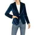 thumbnail image 6 of INSPIRE CHIC Women's Velvet Blazer Solid Color Shawl Collar One Button Wear-to-Work Suit Jacket XS Deep Blue, 6 of 8