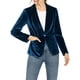 thumbnail image 5 of BLAZER DE VELVET PARA MUJER INSPIRE CHIC, COLOR SÓLIDO, CUELLO DE CHAL, CHAQUETA DE UN BOTÓN PARA TRABAJAR 3XL AZUL PROFUNDO, 5 of 7