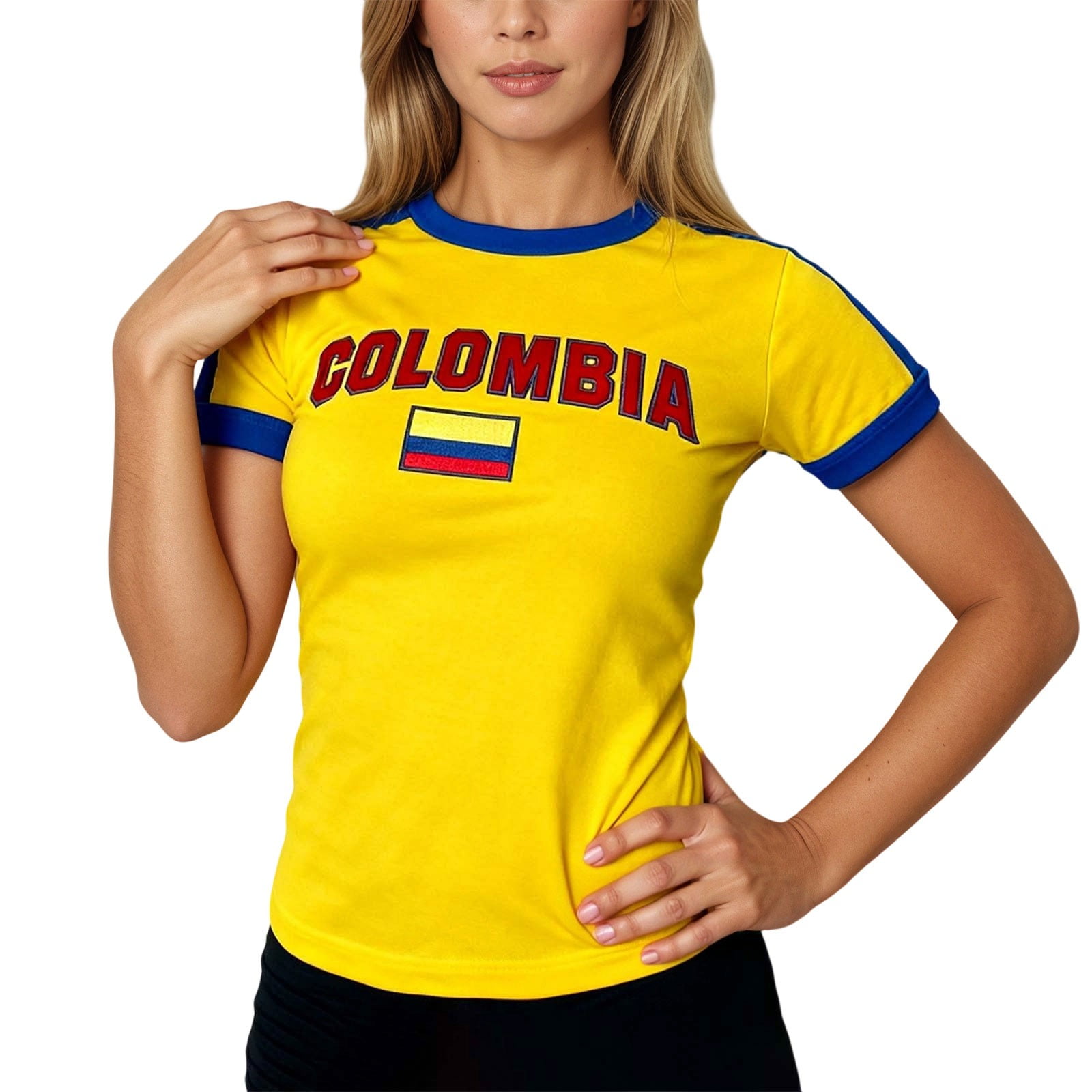 Women's Y2K Colombia Crop T Shirts Short Sleeve Crew Neck Tops Colombian Print Tees for Football Race and Streetwear