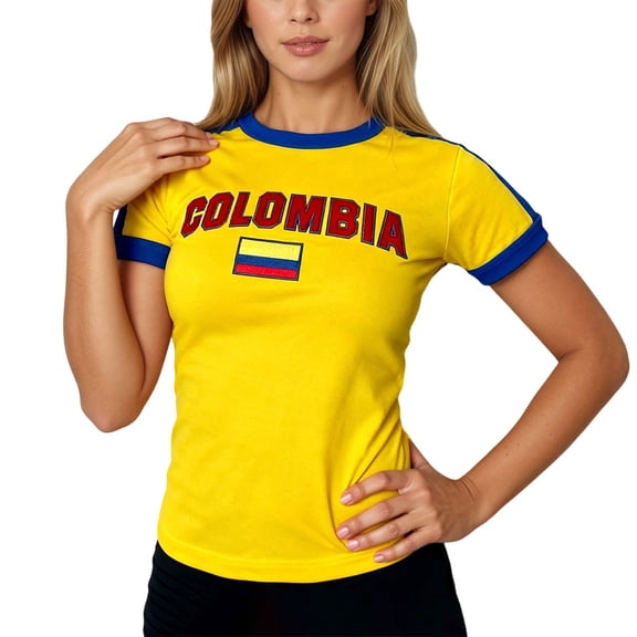 XUELUO Womens T-Shirts Crew Neck Short Sleeve Contrast Trim Colombia Graphic Shirts Slim Sports Summer Casual Ladies Tee