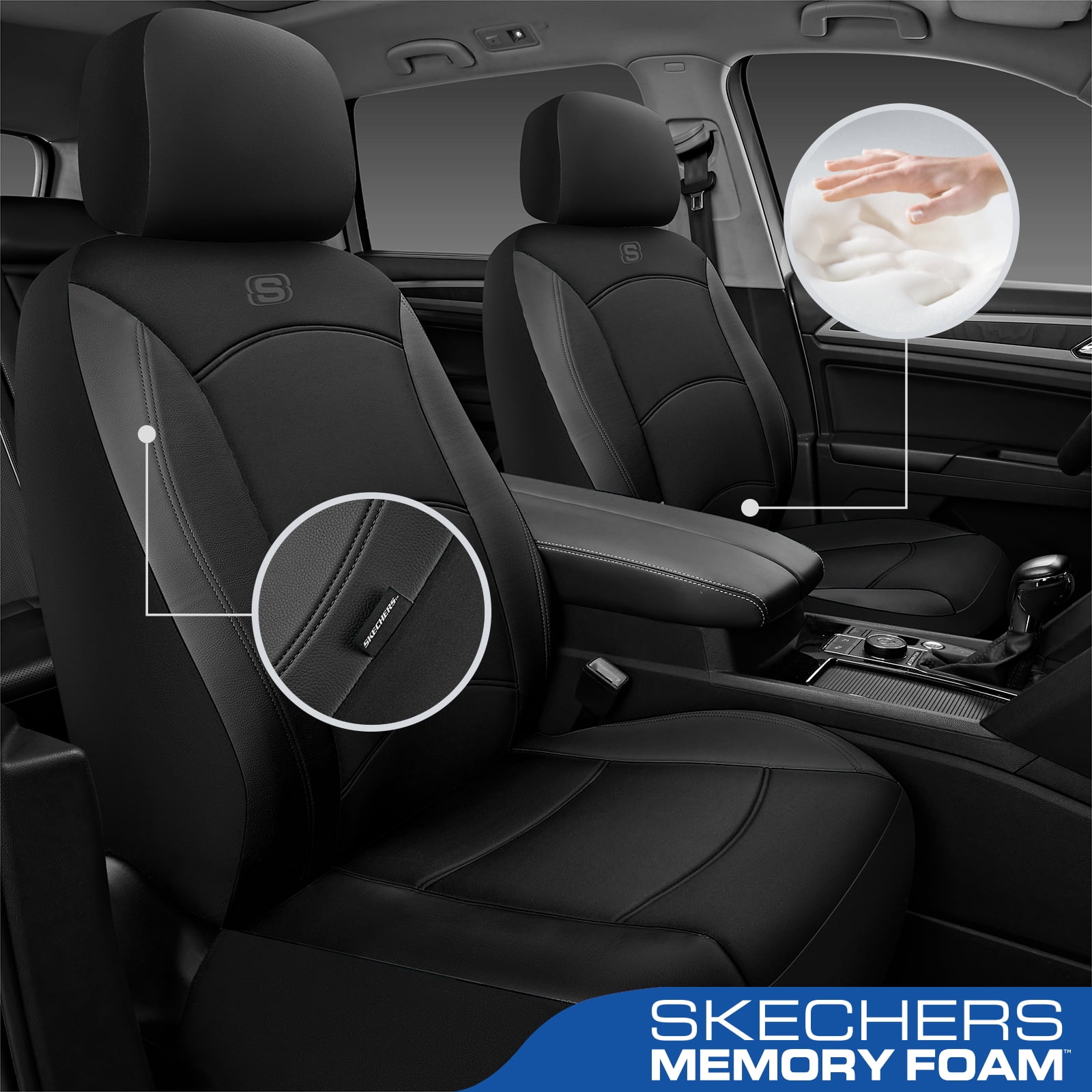 Skechers Lycra Memory Foam Car Seat Covers,Soft,Comfortable,Universal Fit for Cars,Trucks and SUVs Black