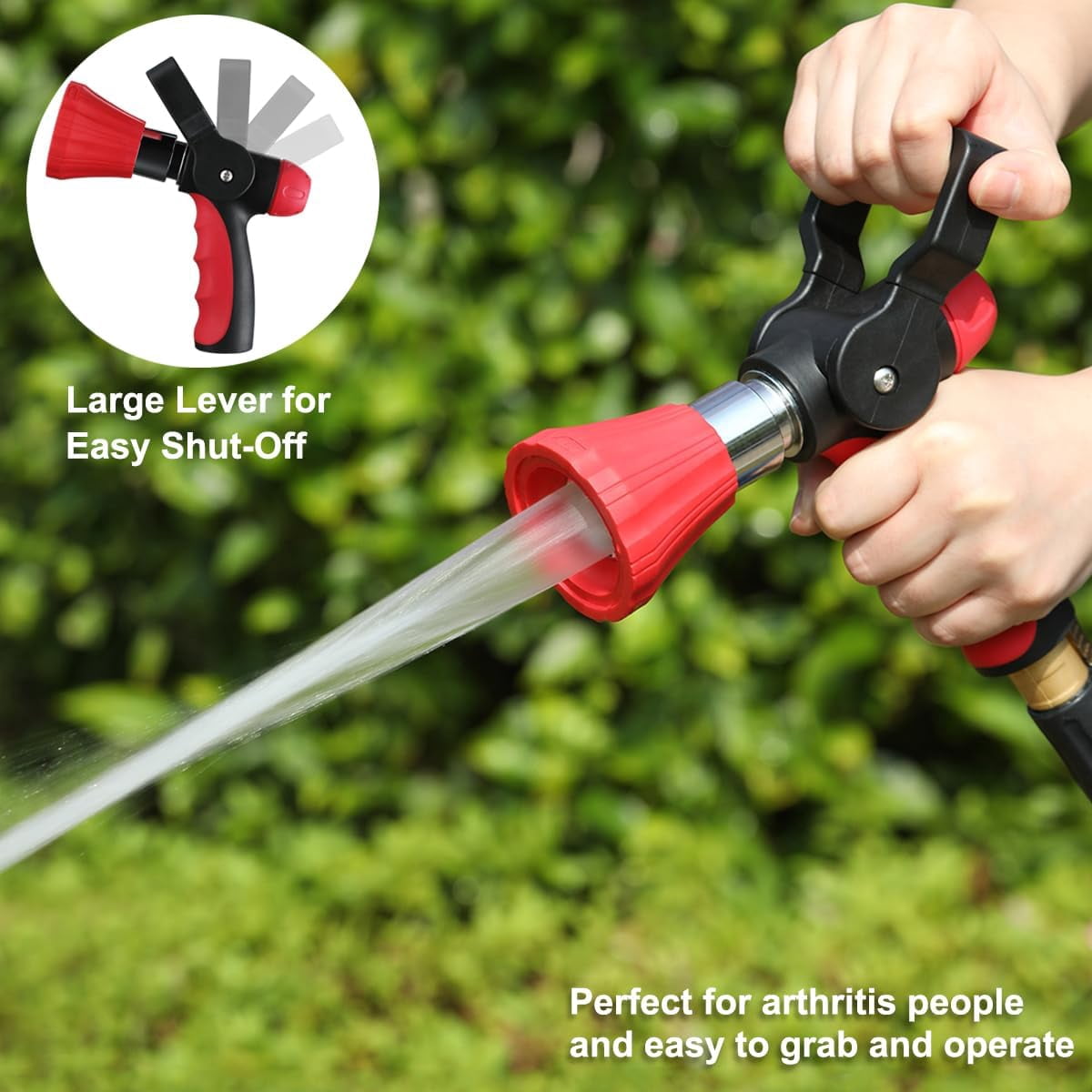 FANHAO Heavy Duty Metal Garden Hose Nozzle, High Pressure Fireman's Spray with Lever Handle & Ergonomic Grip, for Watering Lawn