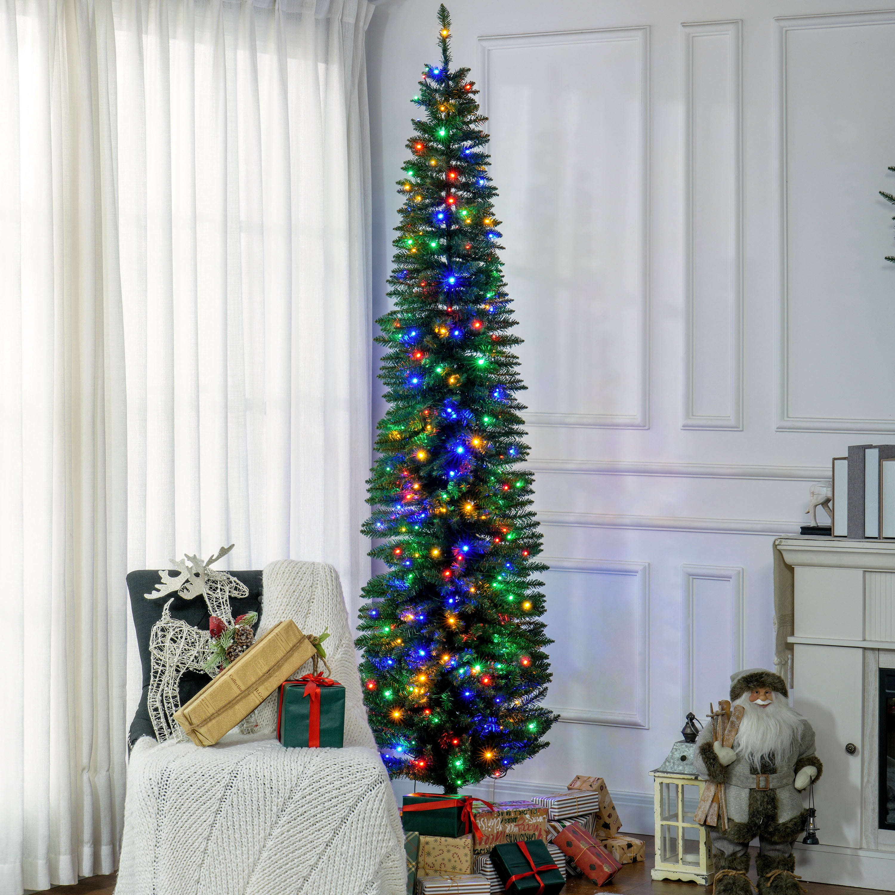 8ft Prelit Christmas Tree 668 Tips 250 Colorful LED Lights Flame Retardant Indoor Holiday Decor