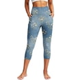 thumbnail image 4 of CBASIHI Womens Floral Denim Capri Leggings with Pockets- Elastic High Waisted Tummy Control Workout Casual Fitness Yoga Pants Chamomile Size S-3XL, 4 of 8