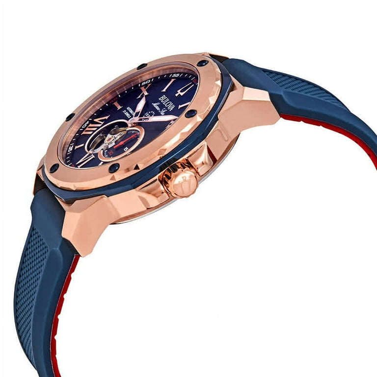 Bulova men's automatic marine star blue silicone strap watch 45mm sale