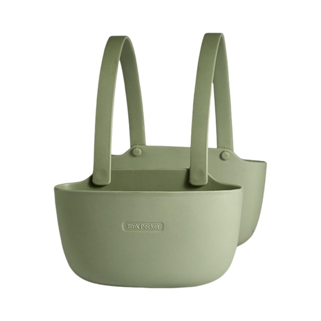 Bolsa colgante para grifo de cocina con orificio de drenaje, organizador de fregadero, correa ajustable para fregadero doble capa verde