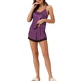 thumbnail image 2 of Conjunto de pijamas de satén para mujer INSPIRE CHIC, camisetas sin mangas con tirantes tipo racerback y pantalones cortos con encaje, conjuntos de lounge de seda M púrpura, 2 of 6