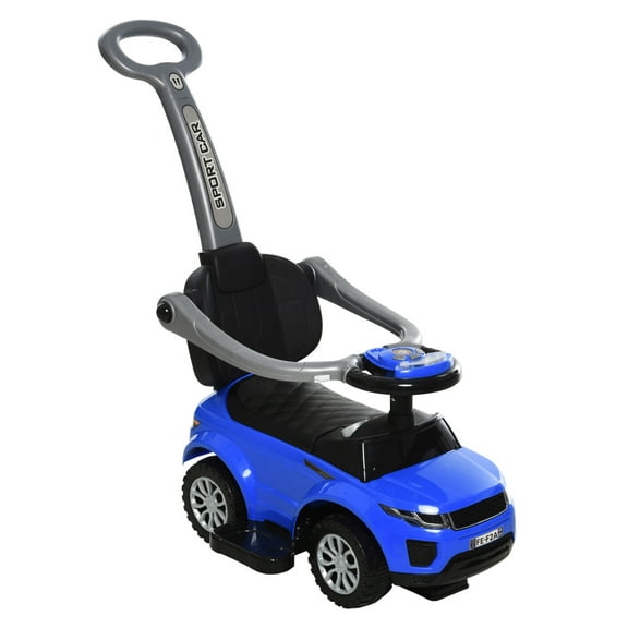 Aosom 2 In 1 Push Cars for Toddlers Kid Ride on Push Car Stroller Sliding Car with Horn Music Light Function Secure Bar Ride on Toy for Boy Girl 1-3 Years Old Blue