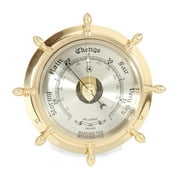 Lacquered Brass Ship's Wheel Barometer with Beveled Glass.