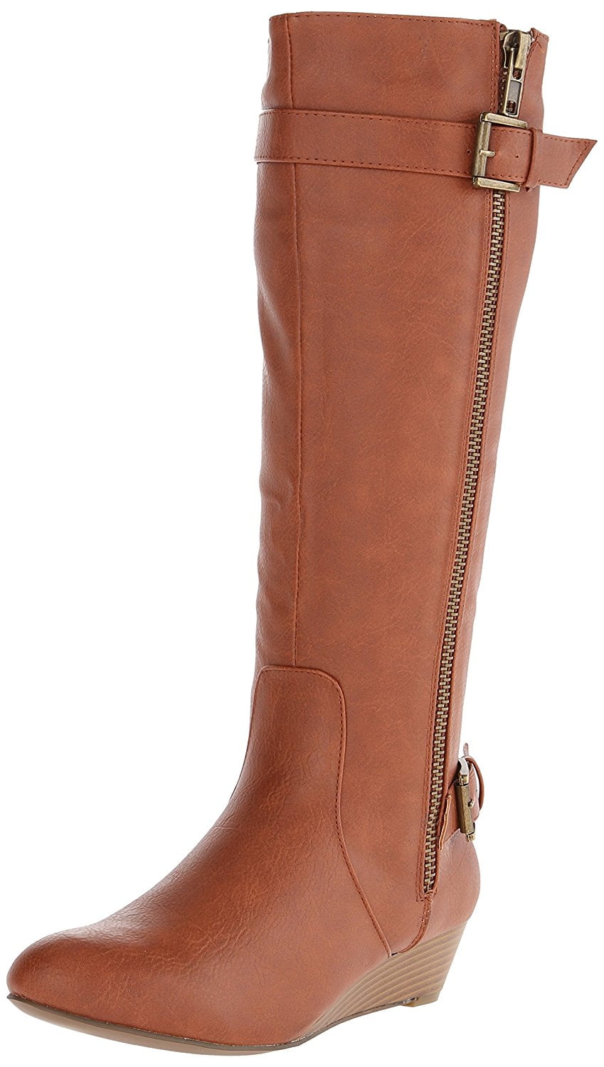 rampage women's islet motorcycle buckle mid calf low heel boot