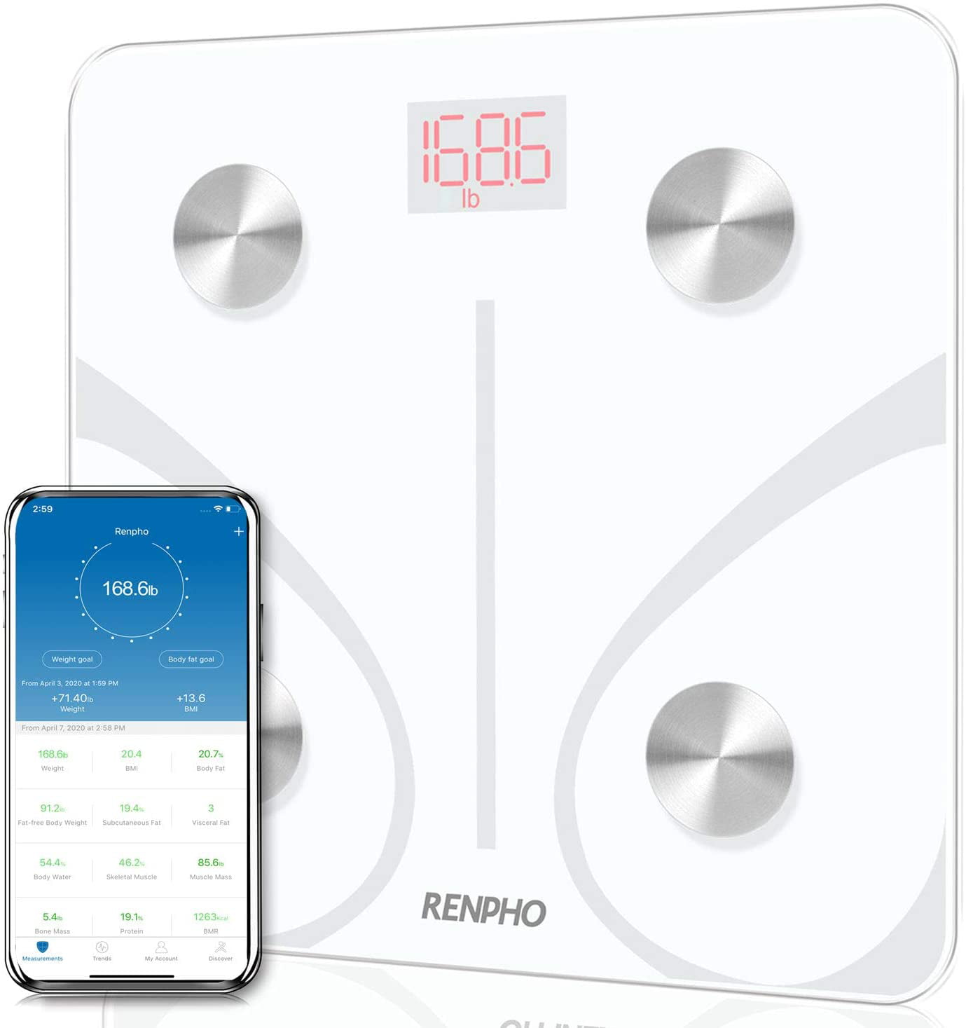 RENPHO Bluetooth Body Fat Scale Smart Bathroom Wireless Weight Smartphone App 