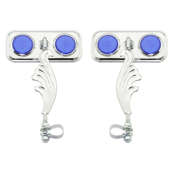 Two Chrome Rectangle Wing Bike Mirrors Right and Left with Blue Reflectors. Set of Bike Mirrors. Pair of Bicycle Mirrors. 2 Bike Mirrors.