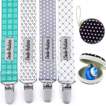 Dodo Babies 4 Pack Pacifier Clips with Pacifier Case