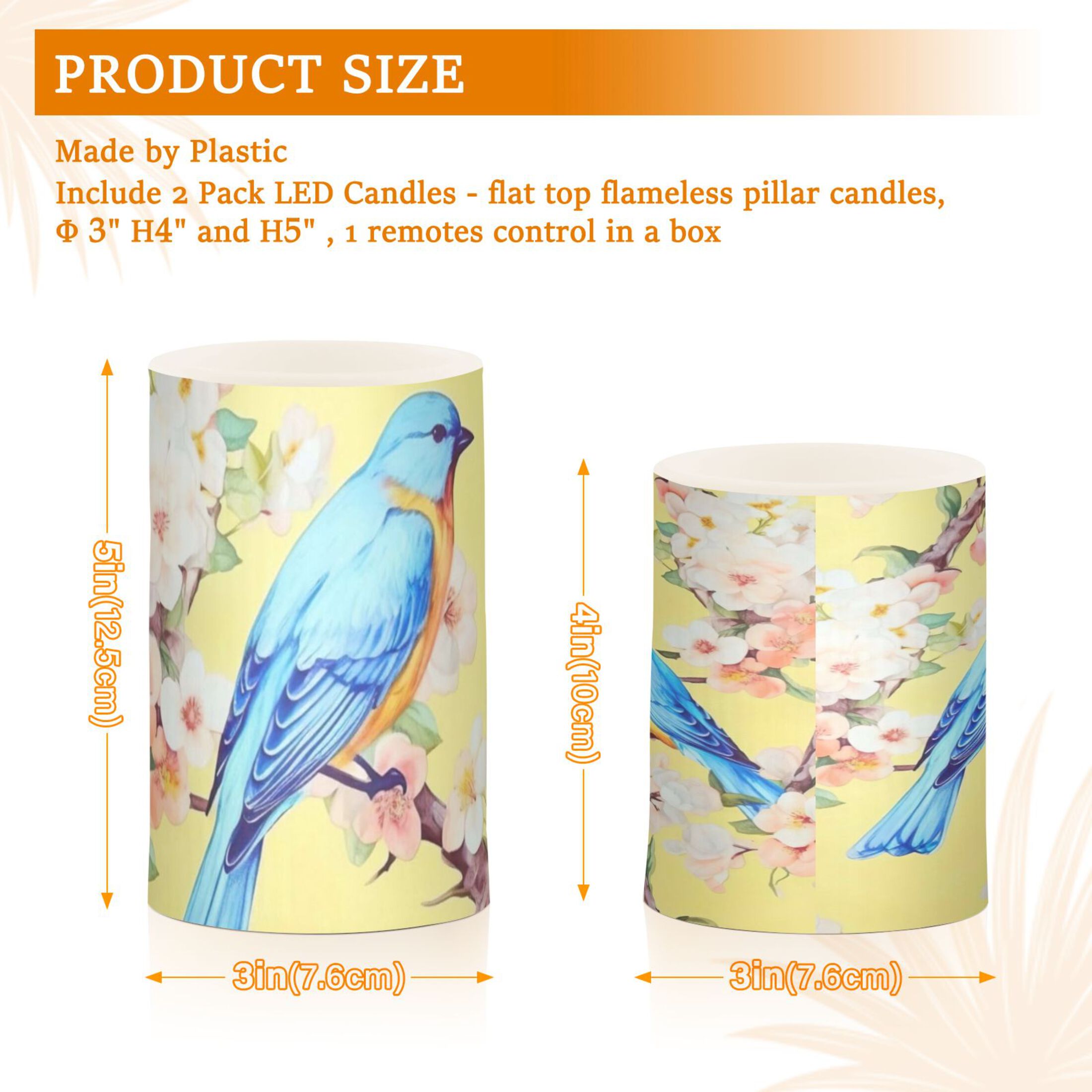 Flower and Bird Flickering Flameless Candles Battery Operated with Remote Timer LED Pillar Candles Set of 2