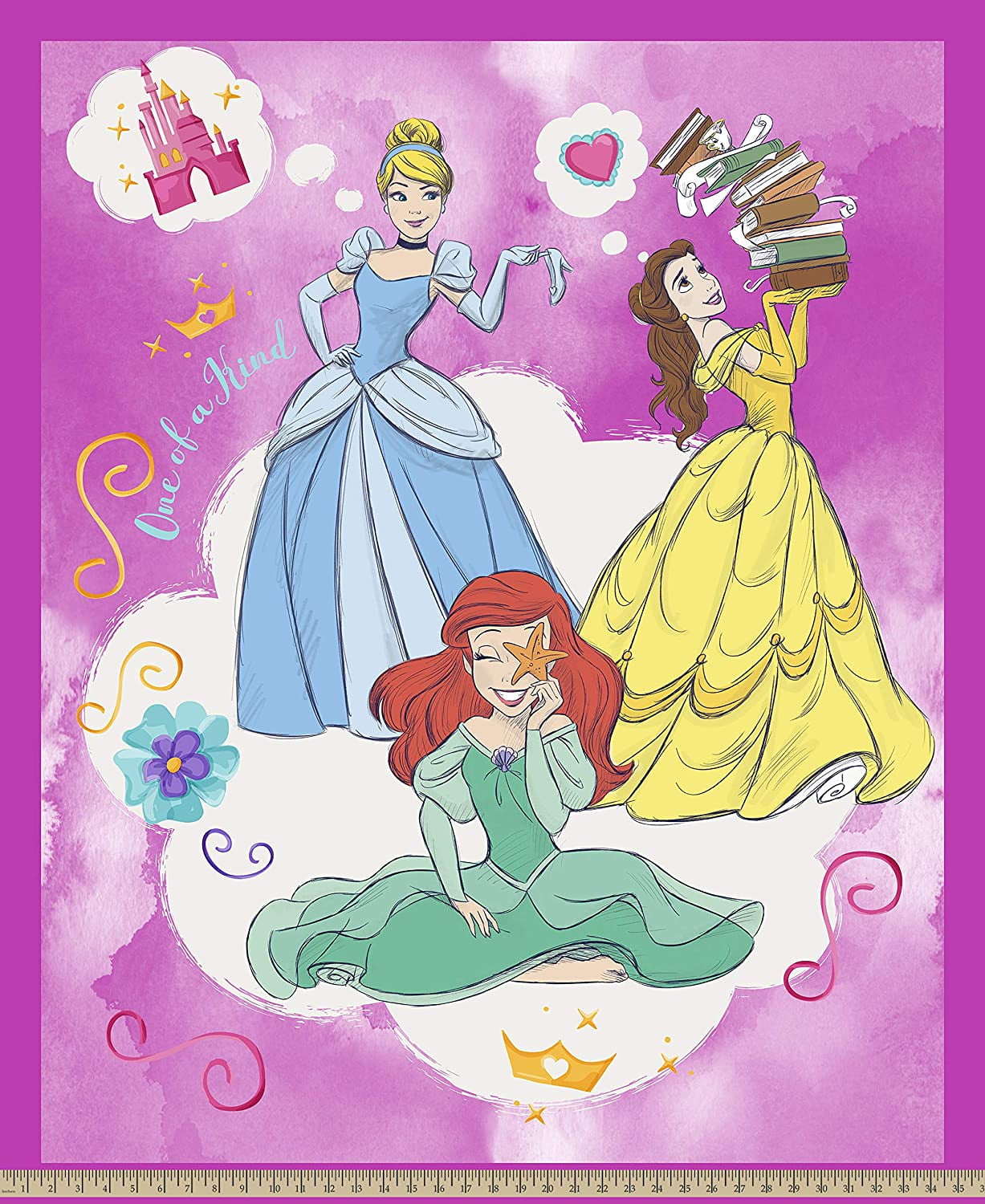 Disney Princess One of A Kind Panel Fabric, Hot Pink