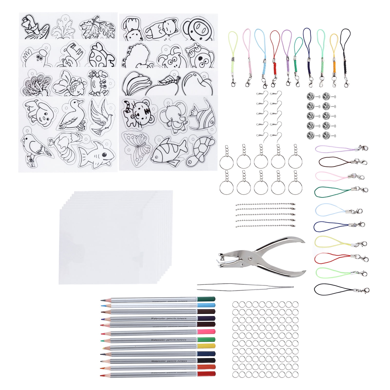 shynek Shrinky Sheets Kit, 125Pcs Heat Shrink Plastic Sheet Kit Including  20 Pcs Shrinky Art Paper, Hole Punch, Pencils