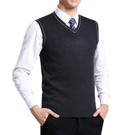 uikmnh Vests for Men Men's Fashion Casual Jacquard V-Neck Plaid Pattern Sleeveless Sweater Vest with Bottomed Hem Design Size:L
