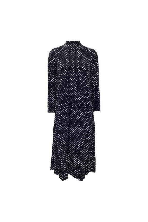 Pre-Owned Ganni Heart Printed Midi Long Sleeve Dress in Navy Blue Viscose