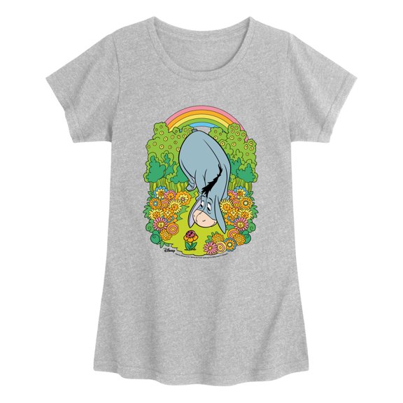 Winnie the Pooh - Eeyore Rainbow Flowers - Youth Girls Fitted Short Sleeve T-Shirt