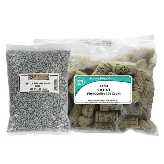 Silver Wax and Corks (9 X 1 3/4) Wine Bottling Combination