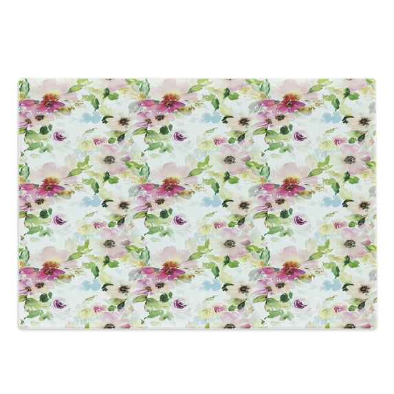 Floral Cutting Board, Spring Season Flowers Leaves Pastel Watercolors Hand Painted Vintage Romantic, Decorative Tempered Glass Cutting and Serving Board, Large Size, Pink Purple Green, by Ambesonne