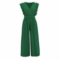 thumbnail image 1 of Gibobby Monos de Moda Mono de mujer Sexy Delgado temperamento mono cintura alta sin mangas cuello en V plisado culottes de pierna ancha(Verde, M), 1 of 3