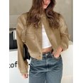 thumbnail image 4 of ORUYROP Women's Fashion Cropped Button Down Lightweight Cropped Bomber Jacket Varsity Shacket with Side Pockets, 4 of 5
