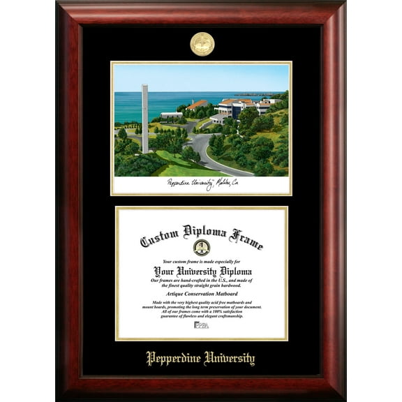 Campus Images CA944LGED-1185 8.5 x 11 in. Pepperdine University Gold Embossed Diploma Satin Mahogany Frame with Lithograph