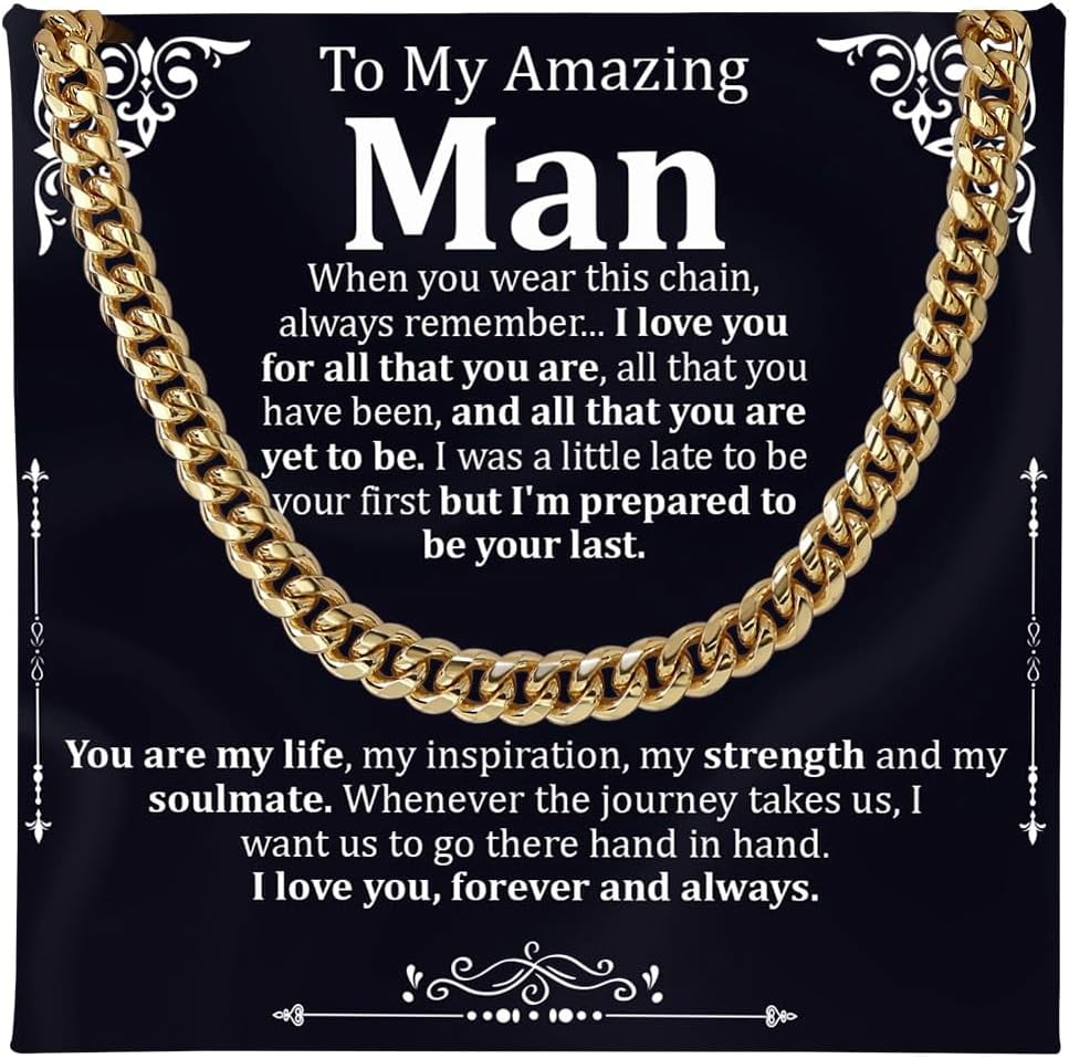 Promise Necklace For Him, Promise Necklace Gift For Boyfriend, Birthday Valentines Jewelry Gifts For Man, Husband Necklace From Wife, Cuban Chain Necklace, Anniversary Necklace For Boyfriend