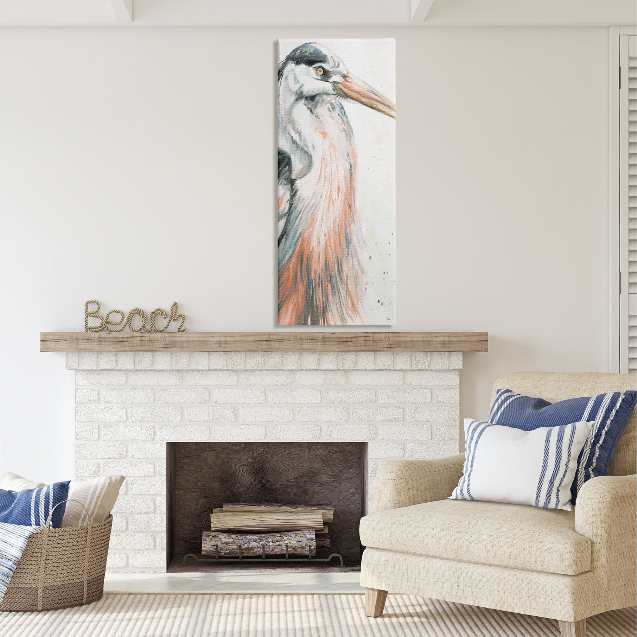 Stupell Industries Modern Heron Portrait Animals & Insects Painting Gallery Wrapped Canvas Print Wall Art, 20 x 48