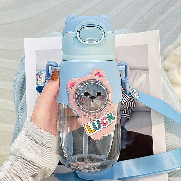 Copa De Agua Taza de agua con pajita para niños de 660 ml, botella deportiva bonita a prueba de fugas (azul)