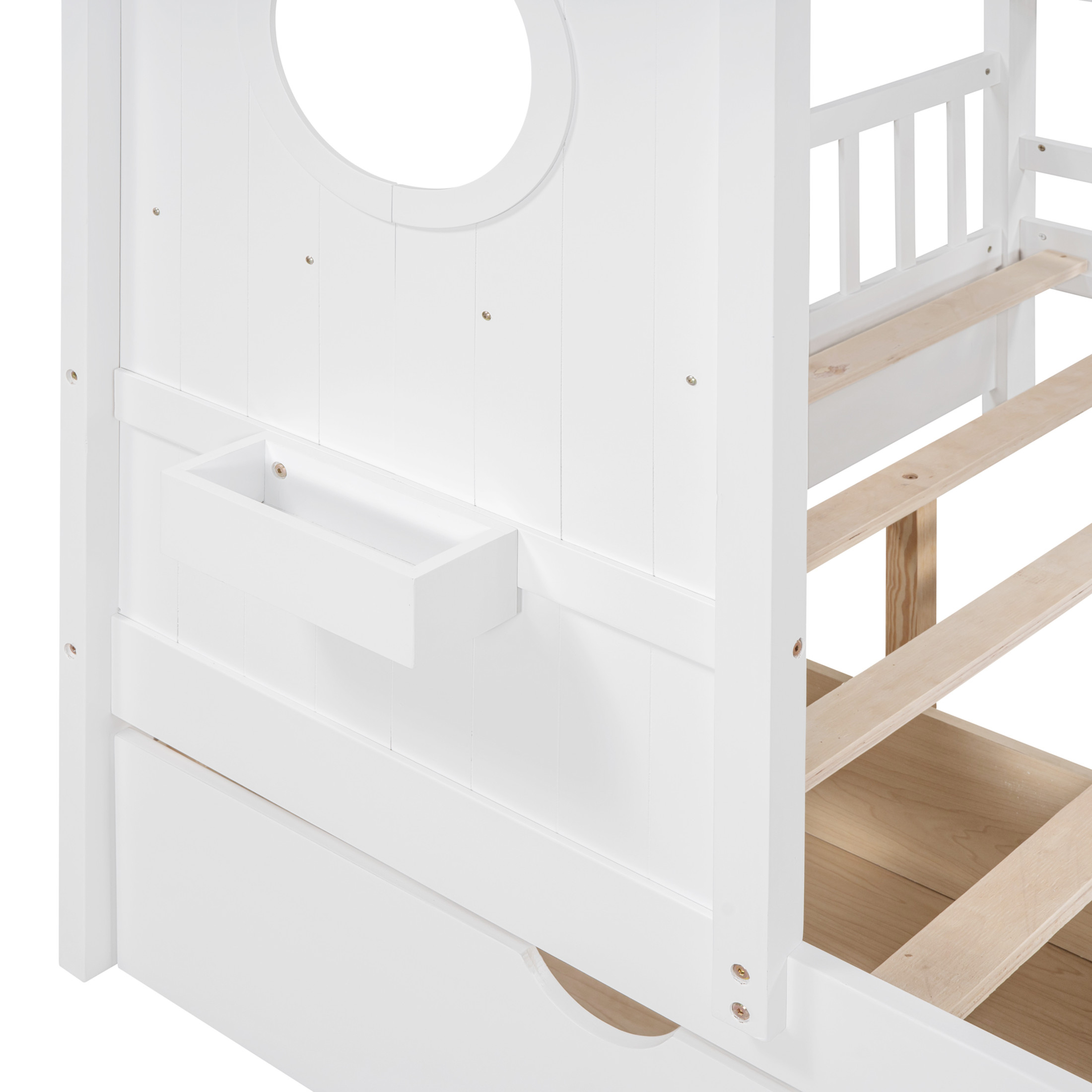 Noble House Wooden Full Size House Bed with 2 Drawers,Kids Bed with Storage Shelf, White