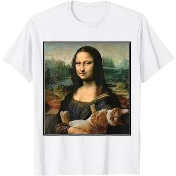 Mona Lisa With Kitty Cat Da Vinci Art Unisex T-Shirt for Men Women Kids Toddler