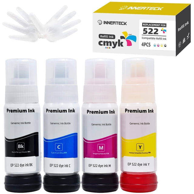 INNERTECK Compatible Refill Ink Bottle Replacement for 522 T522 T522120 T522220 T522320 T522420 Compatible for EcoTank