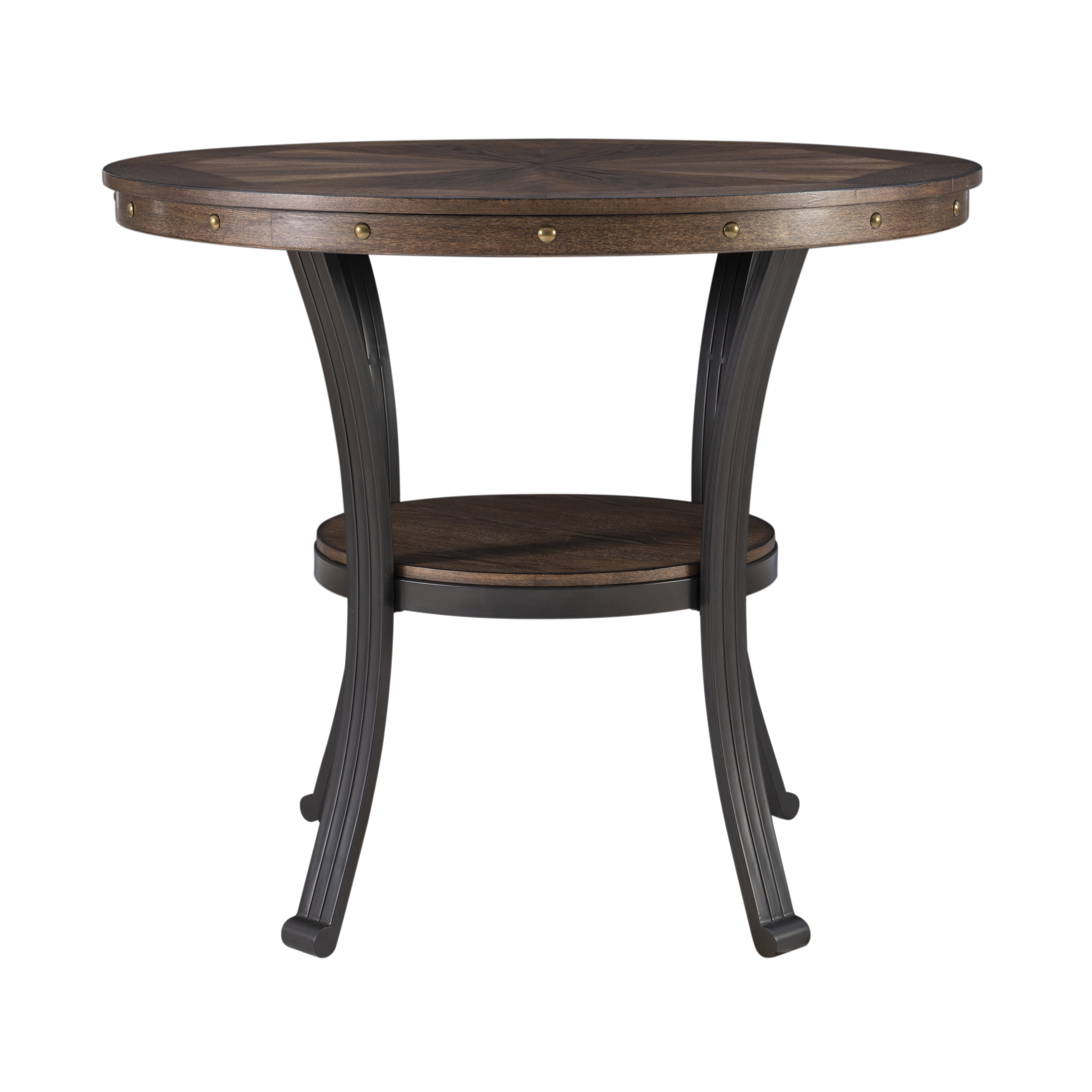 Powell Holloway Round Indoor End Table with Shelf, 23" Tall, Rustic Umber