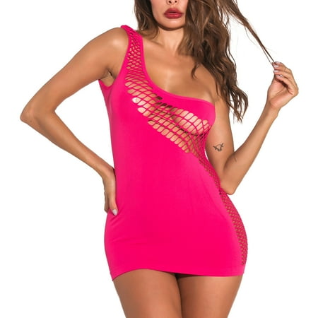 

Wolfast Promotion Ladies Sexy Lingerie Sexy Tight-fitting Stretch Net Pajamas One-shoulder Strap See-through Tights