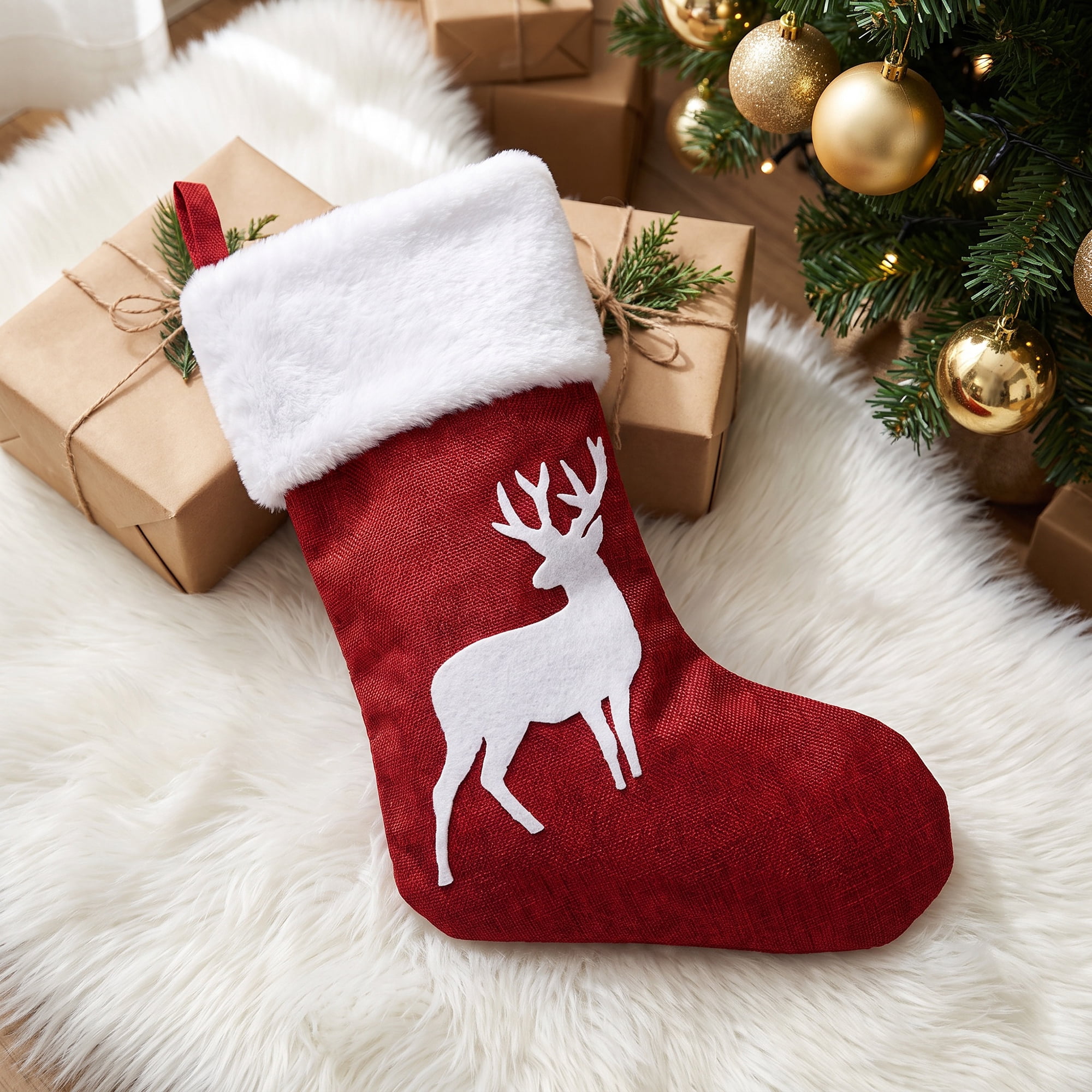 Unique Bargains Embroidered Monogram Stocking Cable Knit Deer Pattern 18"