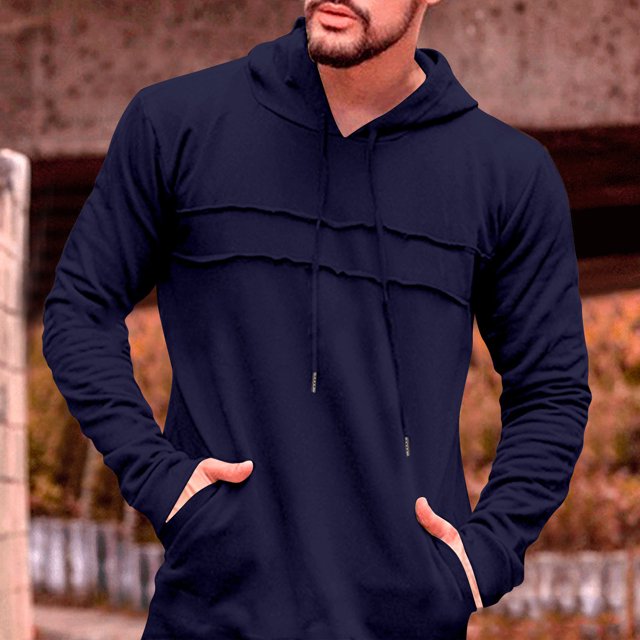 Handshe Trendy Men's Solid - Color Long - Sleeve Drawstring Hooded Casual Sweatshirt Jacket