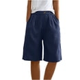 thumbnail image 7 of Tdoqot Womens Bermuda Shorts Knee length- Elastic Waist Summer Cotton Linen Loose Fit Casual Shorts with Pockets Dark Blue Size 3XL, 7 of 7