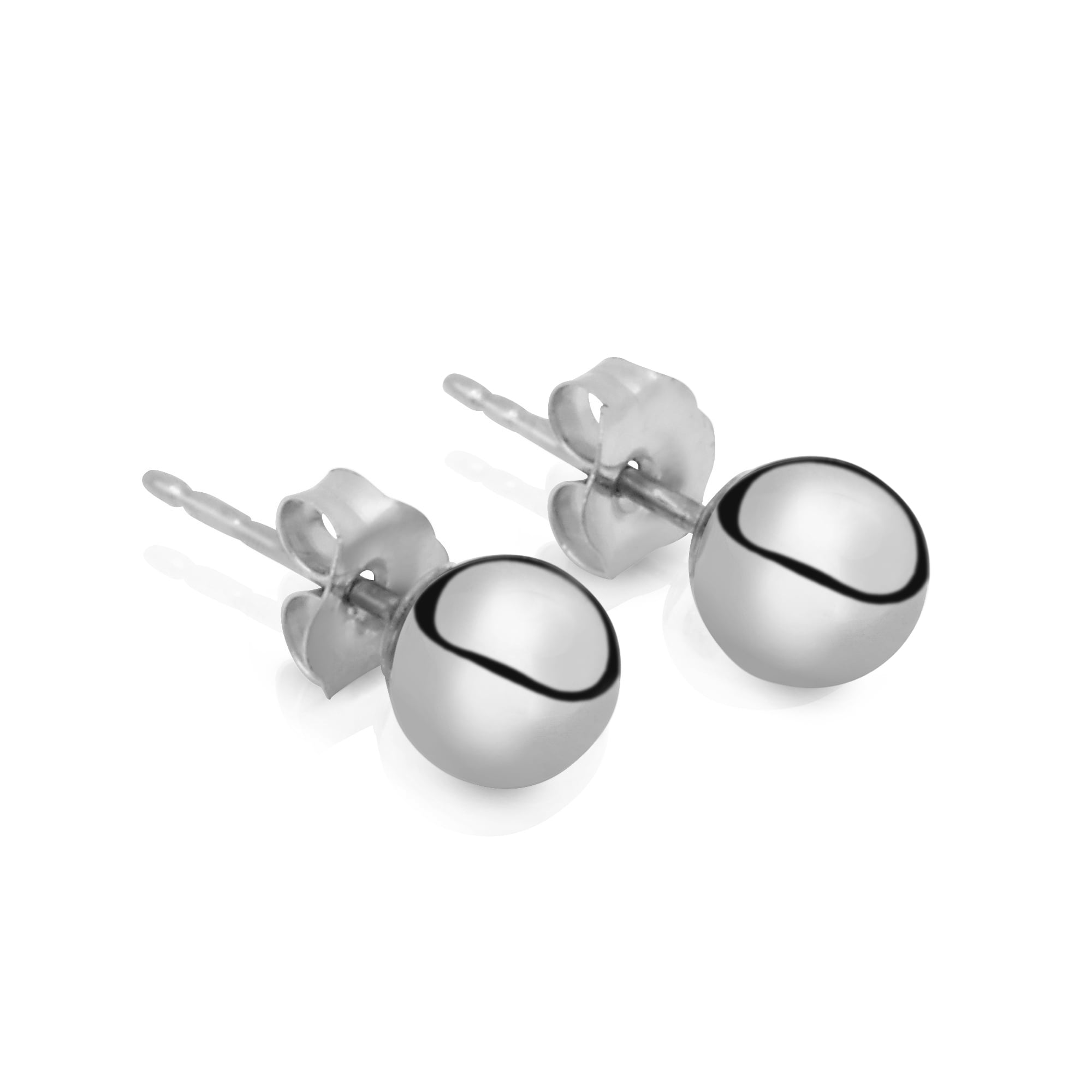 14K White Gold Ball Earrings for Women - 3MM, 4MM, 5MM (3 Pack)