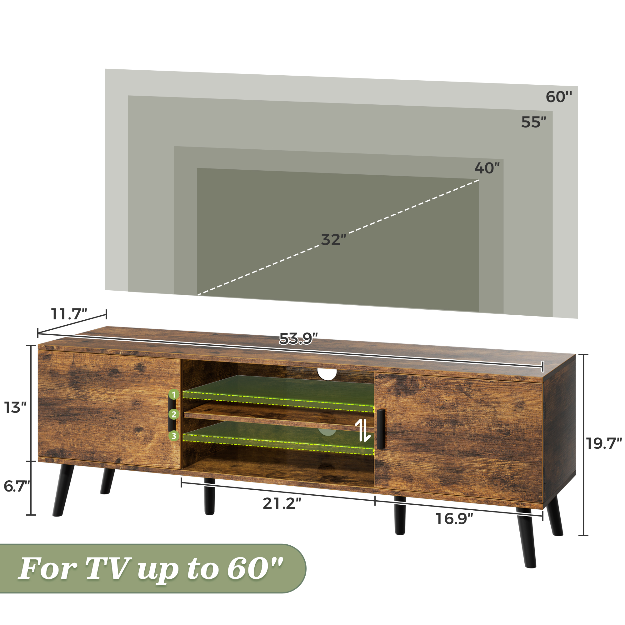 Amadwell 55-60 Inch TV Stand, Mid Century Entertainment Center photo 4