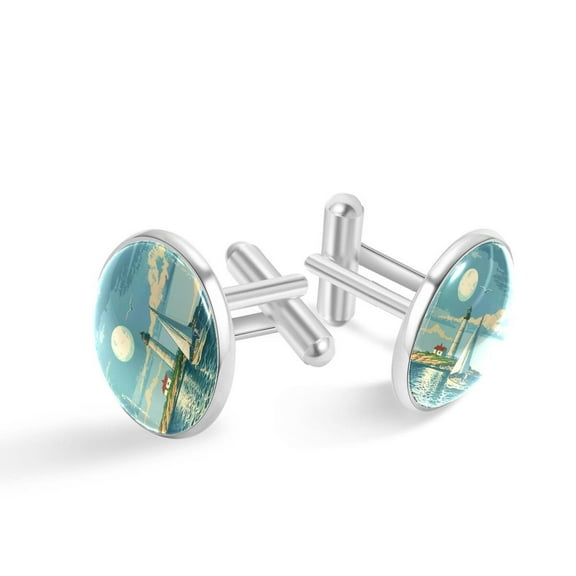 PhooArto Men's Classic Stainless Steel, Sea Marine Navy Landscape Cufflinks Business Wedding Shirts, Silver