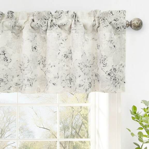 DriftAway Floral Pencil Sketch Lined Thermal Insulated Window Curtain Valance Rod Pocket 52 Inch 14 Inch Plus 2 Inch Header Linen Gray Soft White 1 Pack