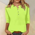 thumbnail image 4 of KBZDBZC Womens T Shirts Women's Fashion Button Up 3/4 Length Sleeve Solid Color T Shirt Shirt Top Womens Tops (Green,L), 4 of 4