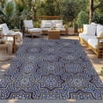 thumbnail image 2 of Navy Blue Geometric Outdoor Rug for Patio/Deck/Porch, Non-Slip Large Area Rug 5 x 7 Ft, Vintage Abstract Floral Texture Indoor Outdoor Rugs Washable Area Rugs, Reversible Camping Rug Carpet Runner, 2 of 8