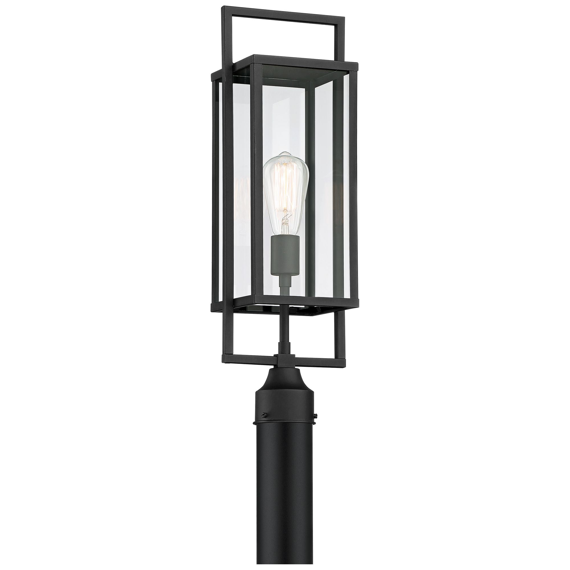 Possini Euro Design Jericho Modern Outdoor Post Light Textured Black 22" Clear Glass Panel for Exterior Barn Deck House Porch Yard Patio Home Outside